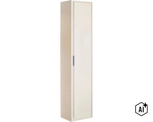 Hoher Badezimmerschrank mit einer Tür und Griff, ideal als Hochschrank zur Aufbewahrung im Badezimmer. (Image AI modified or generated)