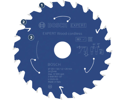 Bosch Expert Wood cordless Kreissägeblatt mit 120 Millimeter Durchmesser und 24 Zähnen für Akku Handkreissägen.