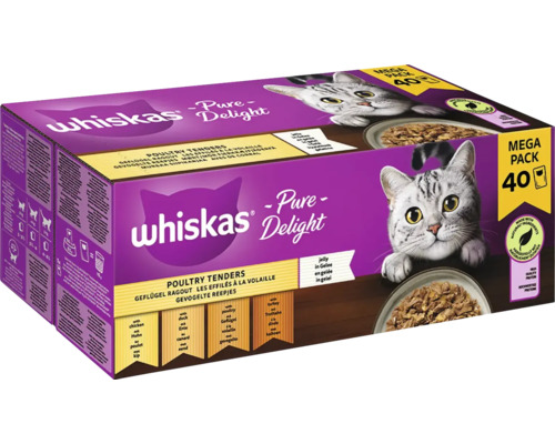 Whiskas Pure Delight Geflügel Ragout Katzenfutter Multipack mit 40 Beuteln in Gelee