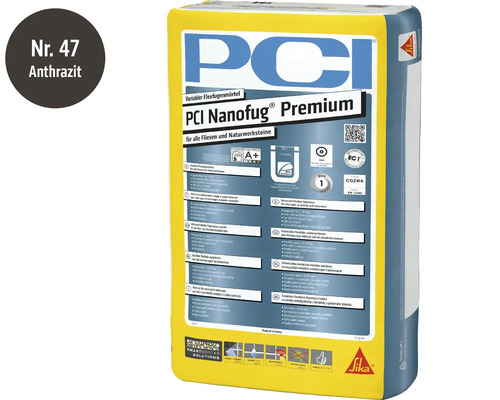 PCI Nanofug Premium Flexfugenmörtel für Fliesen und Natursteine in Anthrazit, 15 Kilogramm Sack.