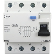 Fehlerstromschutzschalter 4-polig 40 Ampere 0,03 Ampere Nennfehlerstrom mit OVE Prüfzeichen für elektrische Installationen