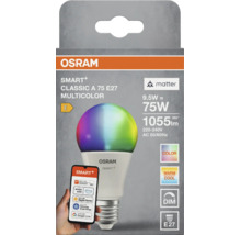Osram Smart Plus LED Lampe Classic A 75 E27, 9,5 Watt, Multicolor, dimmbar, kompatibel mit Sprachsteuerung und App, in Verpackung