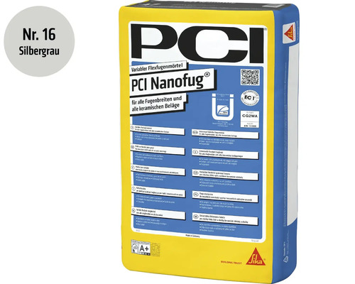PCI Nanofug Flexfugenmörtel in silbergrau für keramische Beläge im 15 Kilogramm Sack