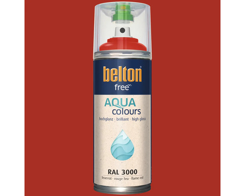 Belton Free Aqua Colours Lackspray in feuerrot RAL 3000, hochglänzend, für verschiedene Untergründe geeignet.