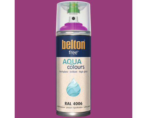 Belton Free Aqua Colours Hochglanz Lackspray in Verkehrsspurpur RAL 4006 für verschiedene Oberflächen.