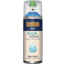 Belton Free Aqua Colours Sprühlack in Himmelblau RAL 5015, hochglänzend, für verschiedene Untergründe geeignet.