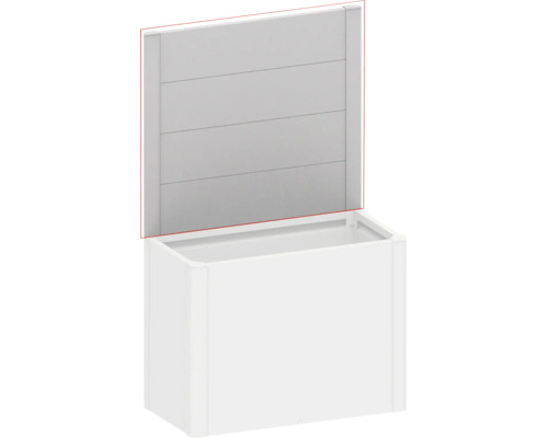 Gartenbox mit integriertem Rückwandelement aus Kunststoff zur Aufbewahrung von Gartenutensilien