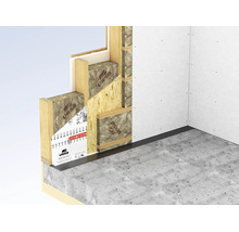 Querschnitt einer Holzwand mit Dämmung und Dampfbremse sowie OSB Platten und Gipskartonplatten als Ansicht des Wandaufbaus für den Holzbau.