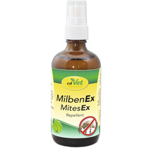 cdVet MilbenEx Milbenschutz Spray in einer Braunglasflasche mit Sprühkopf.