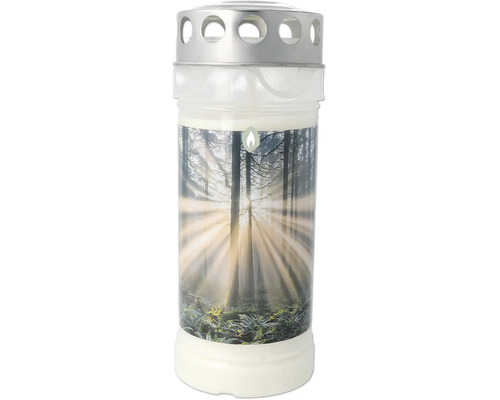 Grablicht mit Waldmotiv und silbernem Deckel