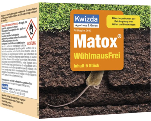 Kwizda Matox WühlmausFrei Räucherpatronen zur Bekämpfung von Wühl- und Feldmäusen, 5 Stück Packung.