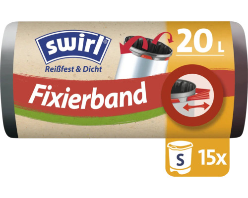 Swirl Müllbeutel mit Fixierband für 20 Liter Abfalleimer, 15 Stück pro Rolle