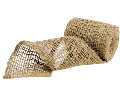 Eine Rolle aus grobem Jute-Gewebe für Dekoration und Bastelarbeiten.