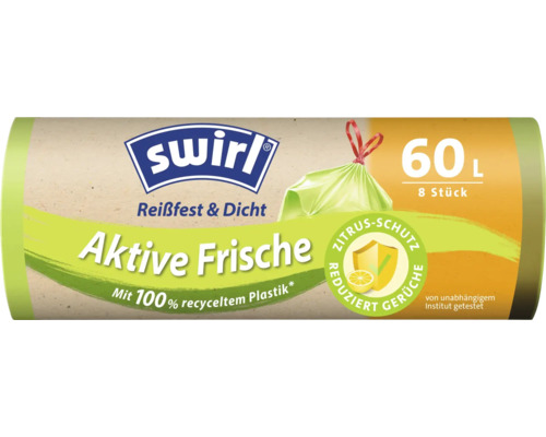 Swirl Müllbeutel Aktive Frische 60 Liter 8 Stück aus recyceltem Plastik mit Zitrusduft