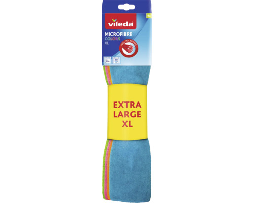 Vileda Microfibre Colors XL Mikrofasertücher im Viererpack 36 mal 34 Zentimeter waschbar bis 60 Grad Celsius