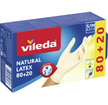 Vileda Natural Latex Handschuhe Größe S/M in der Vorratspackung mit 100 Stück Inhalt.