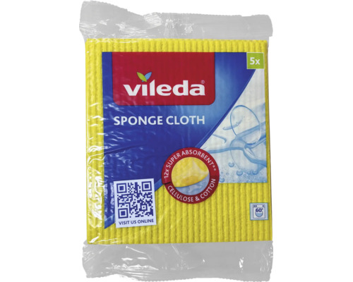 Vileda Schwammtuch in einer Packung mit 5 Stück, saugstark aus Zellulose und Baumwolle, waschbar bei 60 Grad.