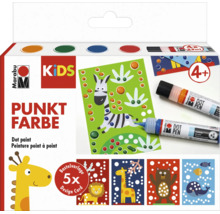 Marabu Kids Punktfarbe Set mit 4 Punktstiften und 5 Bastelvorlagen fuer Kinder ab 4 Jahren zum kreativen Gestalten mit Puenktchen.