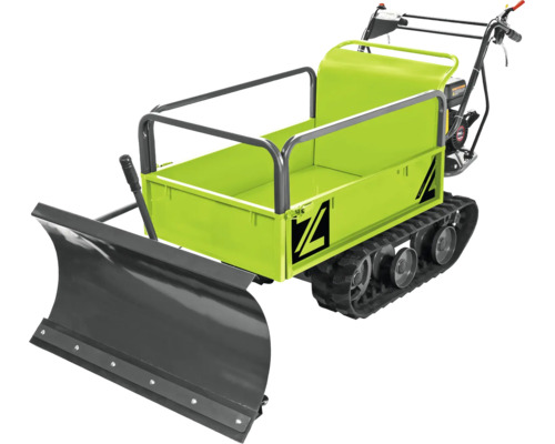 Kettendumper mit Schneeschild und Motorantrieb fuer den Transport von Lasten auf unebenem Gelaende