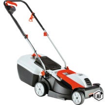 Elektro Rasenmäher mit Grasfangkorb für die Gartenpflege (Image AI modified or generated)