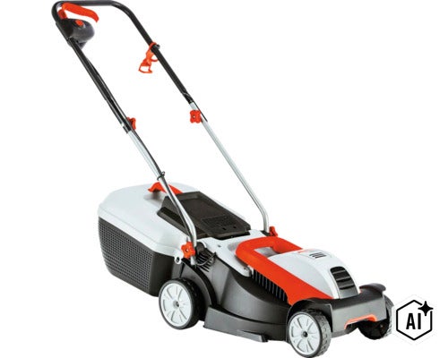 Elektro Rasenmäher mit Grasfangkorb für die Gartenpflege (Image AI modified or generated)