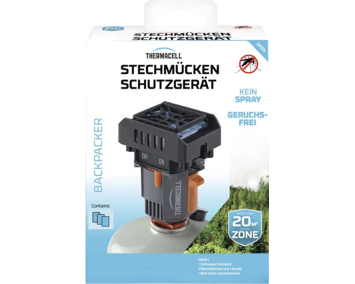 Thermacell Backpacker Stechmückenschutzgerät im Set mit drei Wirkstoffplättchen und Aufbewahrungstasche.