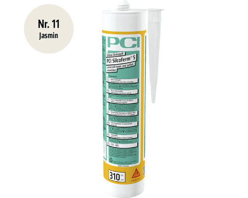 Silikon Dichtstoff PCI Silcoferm S in der Farbe Jasmin, 310 Milliliter Kartusche für den Innen- und Außenbereich.