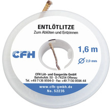 CFH Entlötlitze auf Rolle, 2,0 Millimeter Durchmesser, 1,6 Meter Länge, zum Ablöten und Entzinnen von elektronischen Bauteilen.