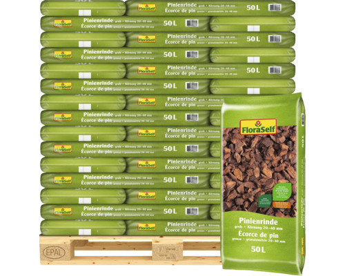 FloraSelf Pinienrinde grob 20-40 mm 50 Liter im Sack auf Europalette