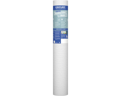 Eine Rolle Erfurt Strukturvlies Basic, überstreichbare Vliestapete, 10,05 Meter mal 0,53 Meter, PVC-frei mit recycelten Fasern.