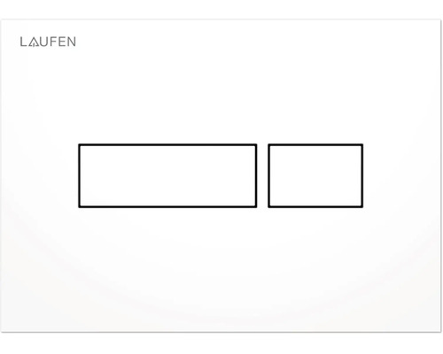 Laufen Logo und grafische Darstellung einer WC Betätigungsplatte