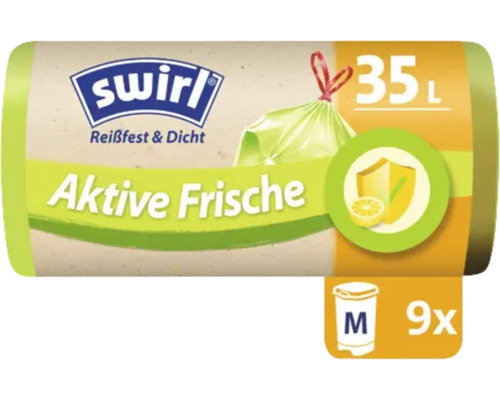 Swirl Müllbeutel Aktive Frische mit 35 Liter Fassungsvermögen, 9 Stück pro Rolle.