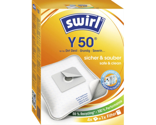 Swirl Y 50 Staubsaugerbeutel mit Micropor Plus Filtertechnologie für Staubsauger von Dirt Devil, Grundig und Severin in einer Packung mit 4 Stück