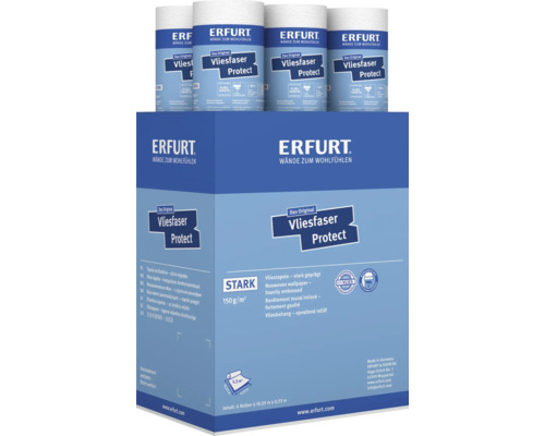 Erfurt Vliesfaser Protect Vliestapete Stark, 6 Rollen, 10,05 Meter mal 0,53 Meter, strapazierfähige Raufasertapete für Wandgestaltung.