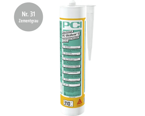 PCI Silcoferm S Silikon Dichtstoff in der Farbe Zementgrau, Inhalt 310 Milliliter, Kartusche für den Innen und Außenbereich.