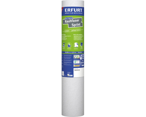 Erfurt Rauhfaser Sprint Tapete, 20 Meter mal 0,53 Meter, atmungsaktiv, feuchtigkeitsregulierend, für Allergiker geeignet, PVC frei.