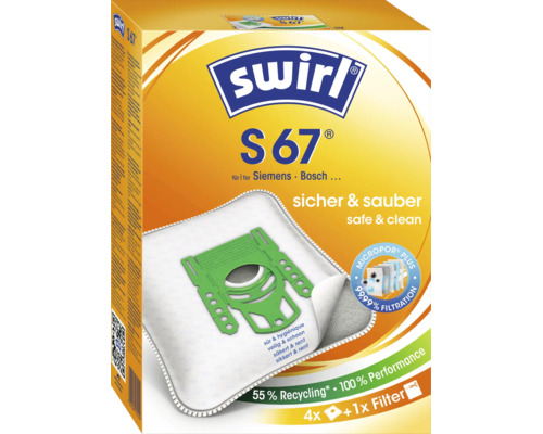 Swirl S 67 Staubsaugerbeutel für Siemens und Bosch Staubsauger mit 4 Beuteln und 1 Filter im Paket.