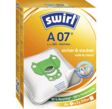 Swirl Staubsaugerbeutel A 07 für AEG und Electrolux Staubsauger, Packung mit 4 Beuteln und 1 Filter mit Micropor Plus Filtration.