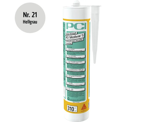 PCI Silcoferm S Silikon Dichtstoff in hellgrau 310 Milliliter Kartusche für den Innen und Außenbereich.