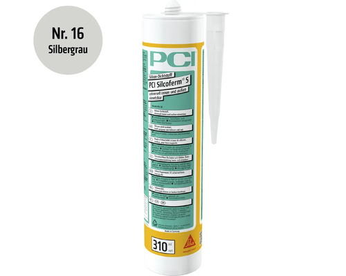 PCI Silcoferm S Silikon Dichtstoff in der Kartusche 310 Milliliter Farbe Silbergrau für innen und außen