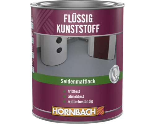 Dose mit Flüssigkunststoff Seidenmattlack von Hornbach für trittfeste, abriebfeste und wetterbeständige Bodenanstriche