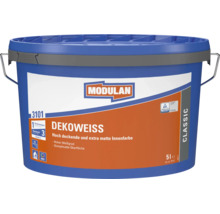 Modulan Dekoweiss 3101 Innenfarbe, 5 Liter Eimer, hochdeckende und extra matte Wandfarbe für den Innenbereich, geprüftes Qualitätsprodukt.