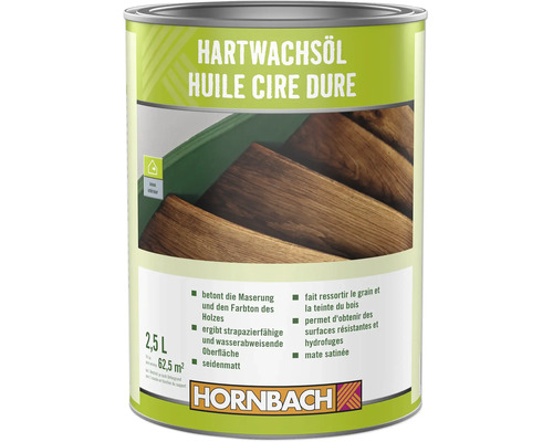 Dose Hornbach Hartwachsöl für den Innenbereich, seidenmatt, schützt und betont die Holzmaserung, 2,5 Liter Gebinde.
