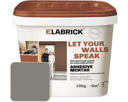 Eimer mit Elabrick Klebemörtel fuer Verblender 15 Kilogramm fuer 6 Quadratmeter Flaeche