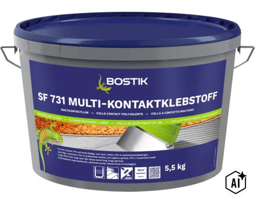 Bostik SF 731 Multi Kontaktklebstoff 5,5 kg Eimer zum Kleben von Bodenbelägen wie Kork, Gummi, PVC und Textil. (Image AI modified or generated)