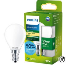 Philips LED Lampe E14 Tropfenform, 2,3 Watt, warmweiß 2700 Kelvin, 485 Lumen, ersetzt 40 Watt. (Image AI modified or generated)