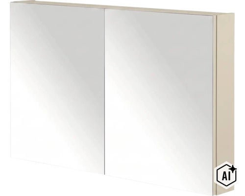 Spiegelschrank für das Badezimmer mit zwei Spiegeltüren zur Wandmontage. (Image AI modified or generated)