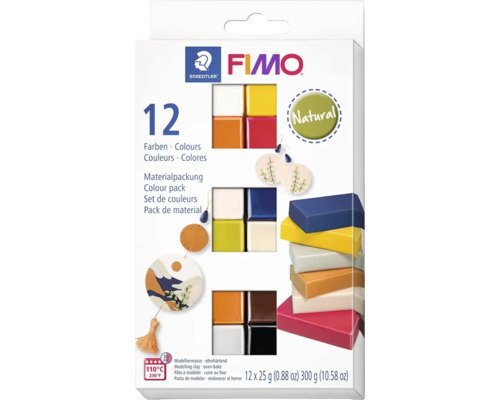 FIMO Staedtler Modelliermasse Set mit 12 Farben, ofenhärtend, 300 Gramm, zum Basteln und Gestalten von Schmuck oder Dekorationen.