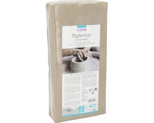Glorex Töpferton unschamottiert 10 Kilogramm zum Modellieren und Formen von Keramikobjekten.