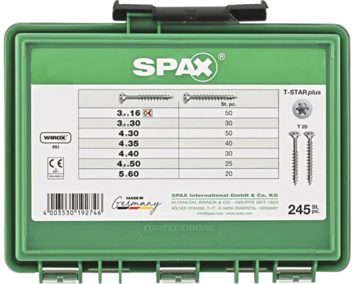 SPAX Universalschrauben Sortimentsbox mit 245 Teilen in verschiedenen Größen T-STAR plus Antrieb